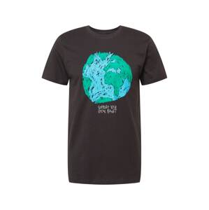 DEDICATED. Tričko 'Stockholm Crayon Globe'  svetlohnedá / antracitová / trávovo zelená